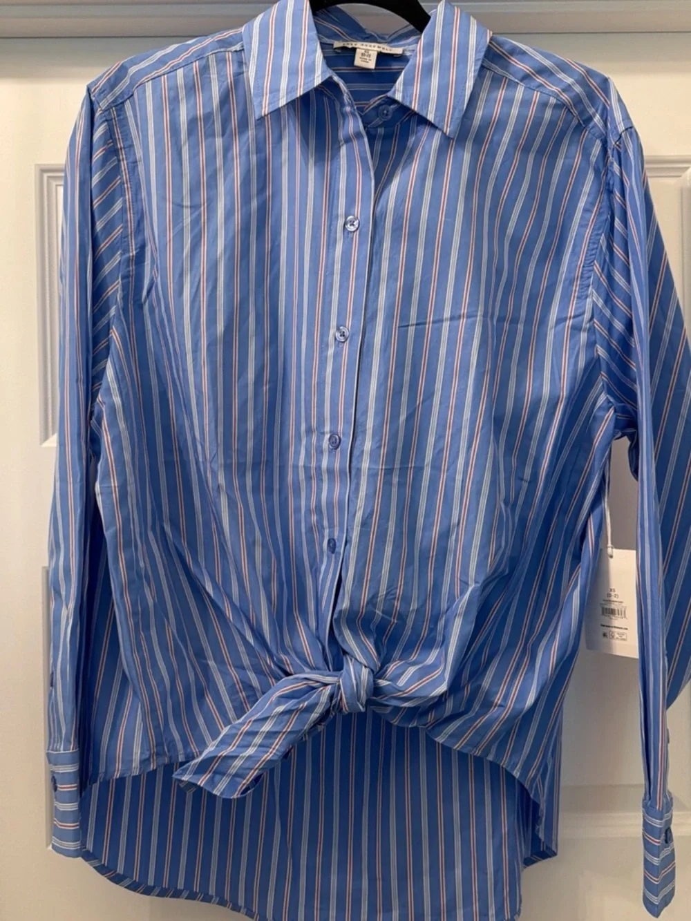 Women's Blue Striped Tie-Front Button-Down Shirt